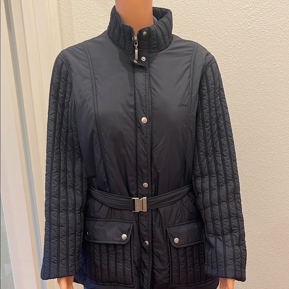 SOLD!! ESCADA Blue Quilted Utility Jacket with adjustable Fabric Belt, EU 44